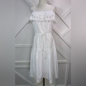 Closed “Daisy” White Cotton Eyelet Sundress Spaghetti Strap Boho Midi Dress S
